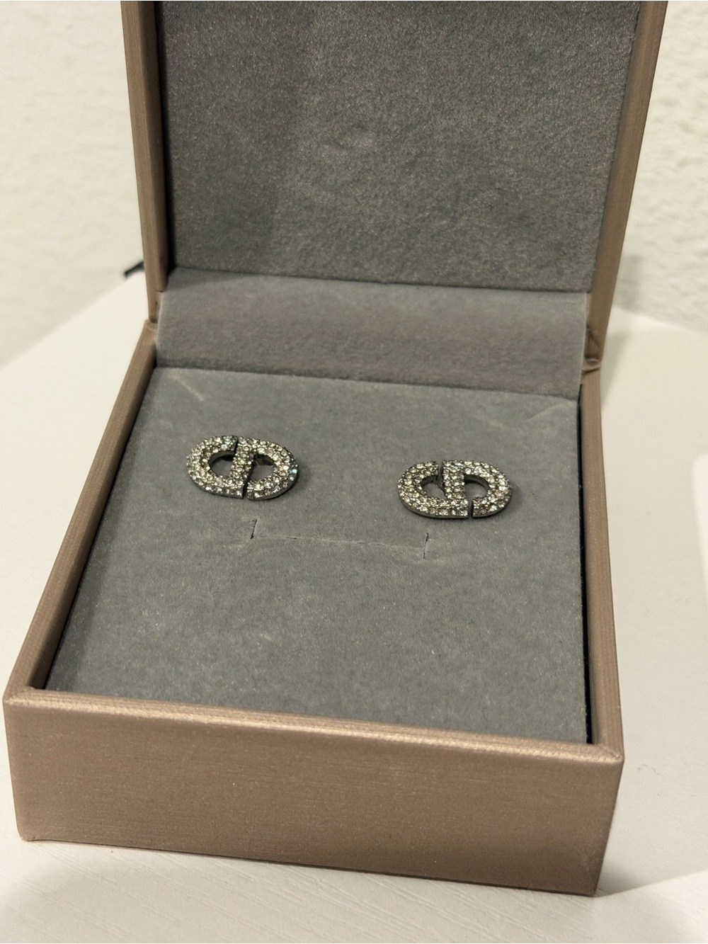 Crystal Pavé Silver-Tone Logo Stud Earrings